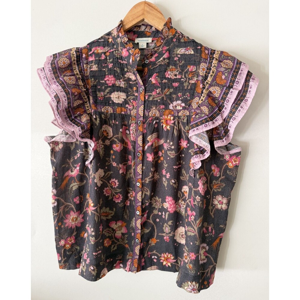 Sundance Marcleine Shirt Womens Large Short Sleeve Button Front Top